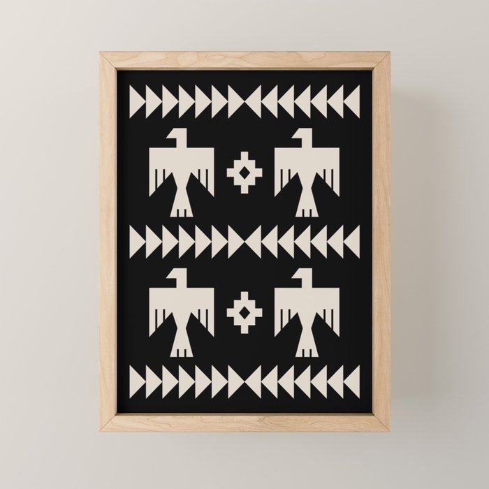 Southwestern Eagle and Arrow Pattern 121 Black and Linen White Mini Art Print Gallery Image 1