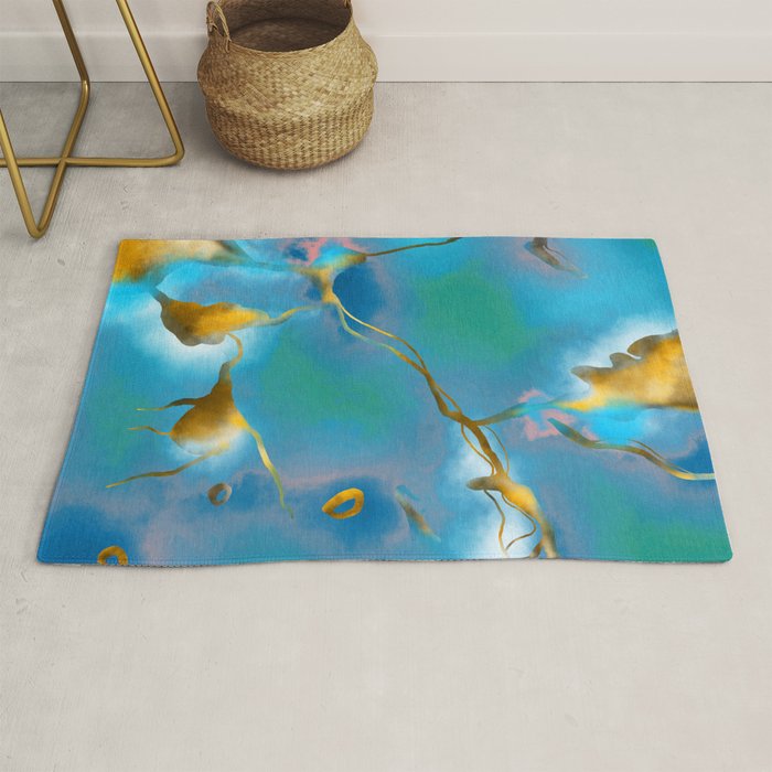 In My Veins, Abstract Marble Gold Texture, Eclectic Painting Resin Bohemian, Contemporary Luxe Chic Luxury Rug Gallery Image 1