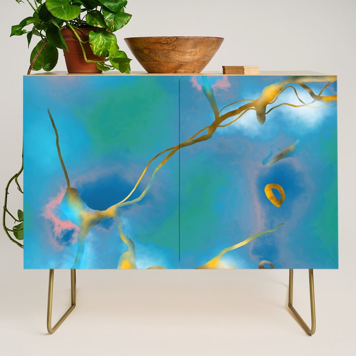 In My Veins, Abstract Marble Gold Texture, Eclectic Painting Resin Bohemian, Contemporary Luxe Chic Luxury Credenza Gallery Image 1