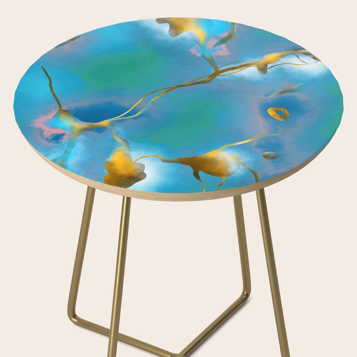 In My Veins, Abstract Marble Gold Texture, Eclectic Painting Resin Bohemian, Contemporary Luxe Chic Luxury Side Table Gallery Image 2