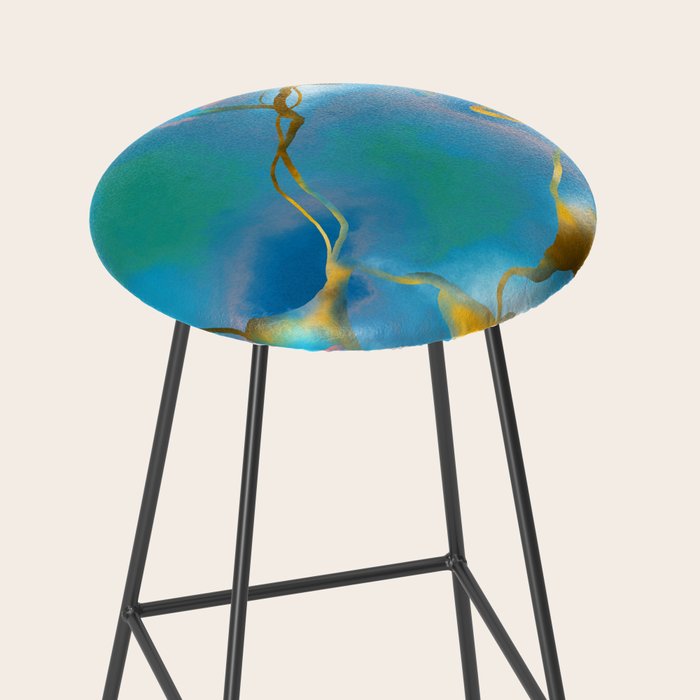 In My Veins, Abstract Marble Gold Texture, Eclectic Painting Resin Bohemian, Contemporary Luxe Chic Luxury Stool Gallery Image 2