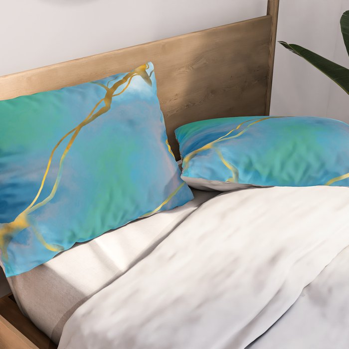 In My Veins, Abstract Marble Gold Texture, Eclectic Painting Resin Bohemian, Contemporary Luxe Chic Luxury Pillow Sham Gallery Image 2