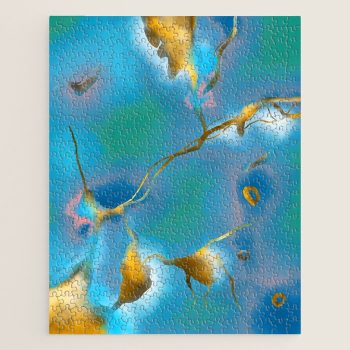 In My Veins, Abstract Marble Gold Texture, Eclectic Painting Resin Bohemian, Contemporary Luxe Chic Luxury Jigsaw Puzzle Gallery Image 1