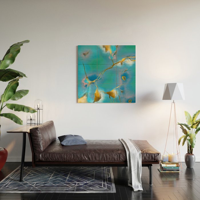 In My Veins, Abstract Marble Gold Texture, Eclectic Painting Resin Bohemian, Contemporary Luxe Chic Luxury Wood Wall Art Gallery Image 2