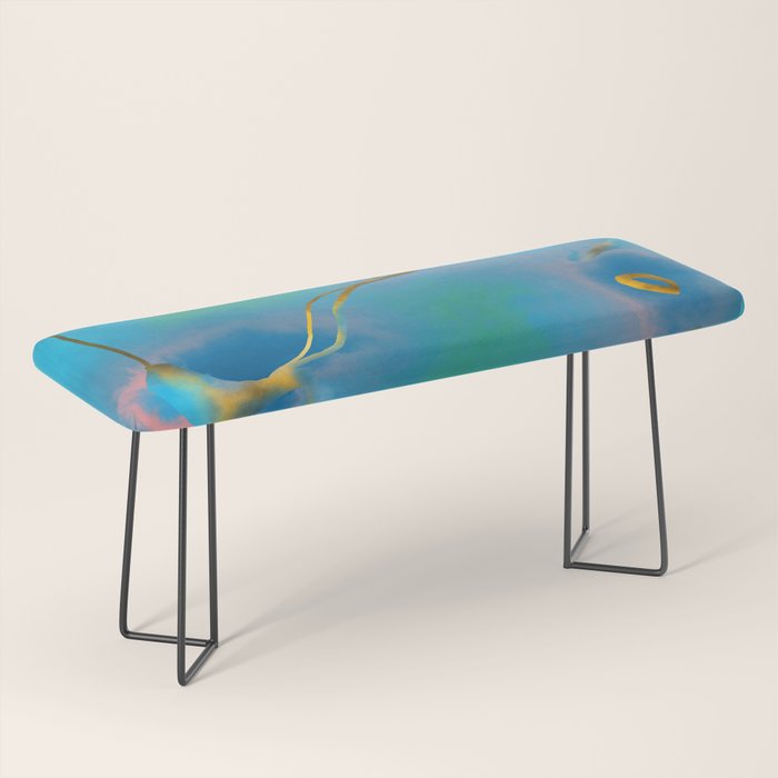 In My Veins, Abstract Marble Gold Texture, Eclectic Painting Resin Bohemian, Contemporary Luxe Chic Luxury Bench Gallery Image 1
