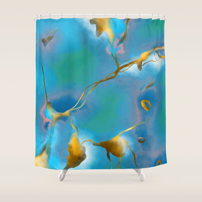 In My Veins, Abstract Marble Gold Texture, Eclectic Painting Resin Bohemian, Contemporary Luxe Chic Luxury Shower Curtain Gallery Image 1