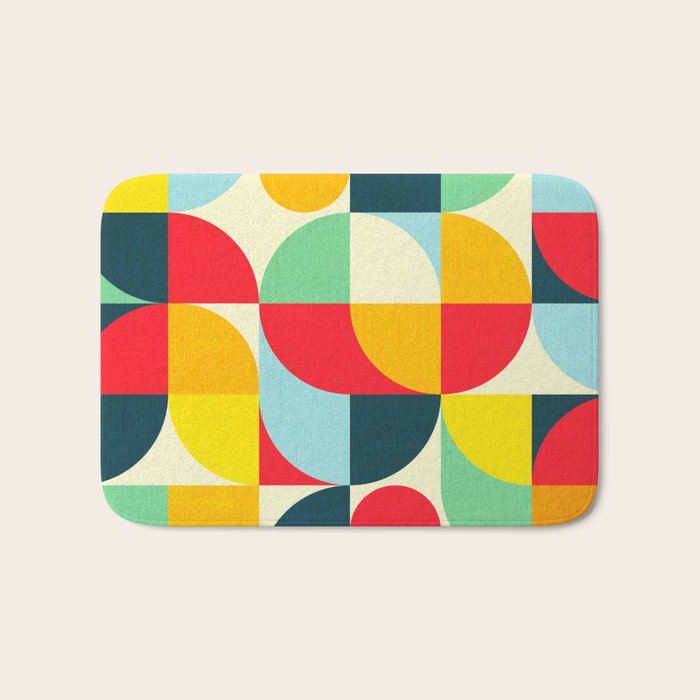 Mid Century Bauhaus Geometric Pattern Bath Mat Gallery Image 1