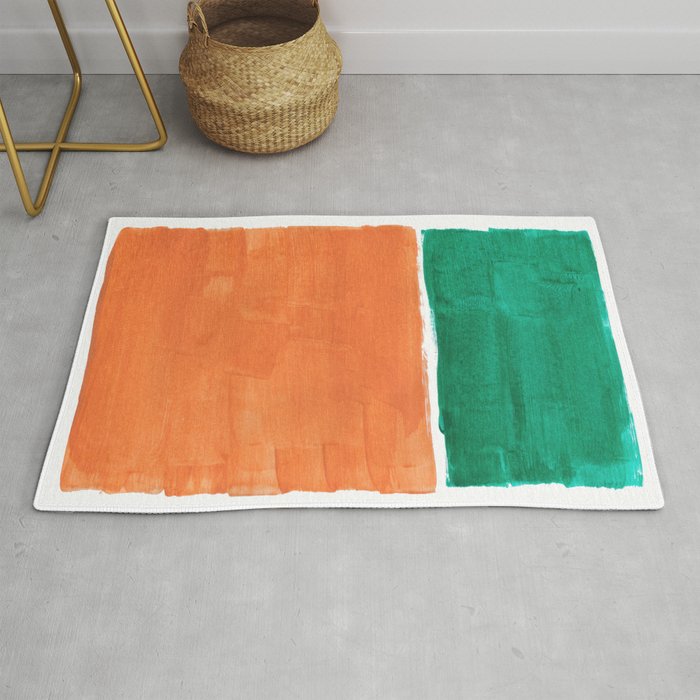 Emerald Green Tan Rothko Inspired Colourfield Squares Minimal Minimalist Mid Century Style by Ejaaz Haniff Rug Gallery Image 1