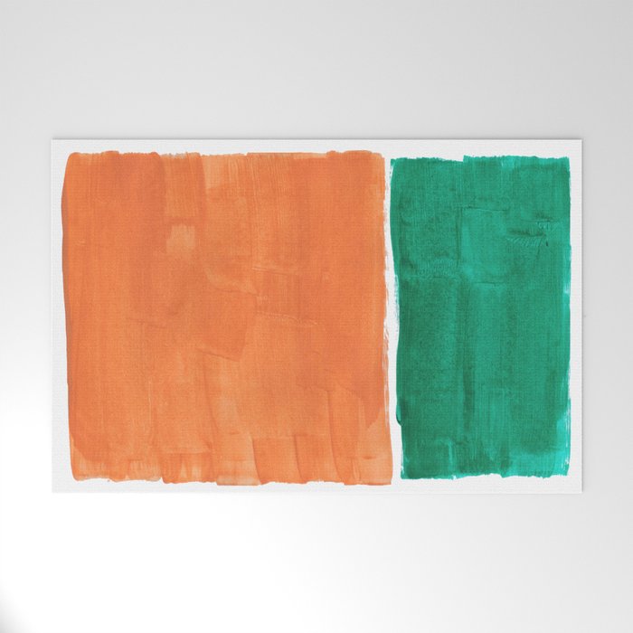 Emerald Green Tan Rothko Inspired Colourfield Squares Minimal Minimalist Mid Century Style by Ejaaz Haniff Welcome Mat Gallery Image 1