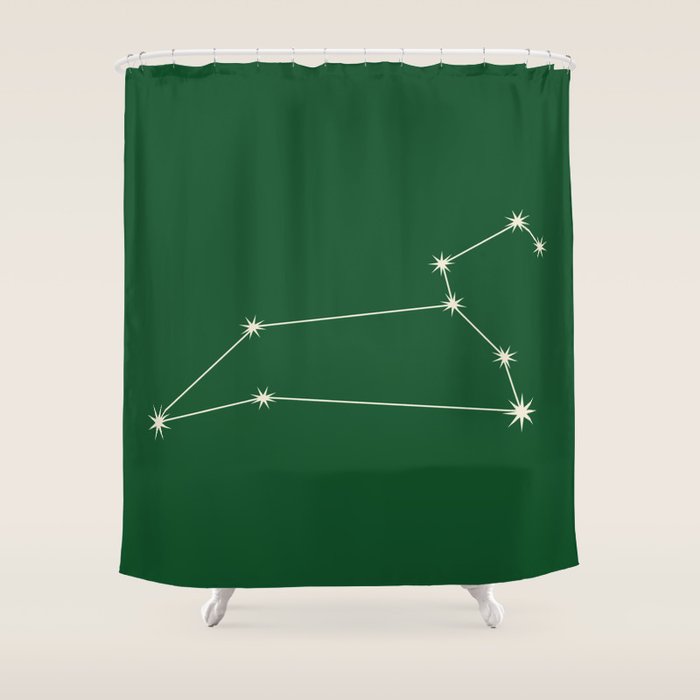 Leo Zodiac Star Constellation Line Art Green Shower Curtain Gallery Image 1