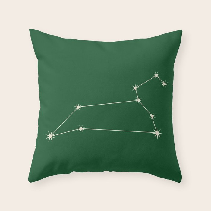 Leo Zodiac Star Constellation Line Art Green Throw Pillow Gallery Image 1