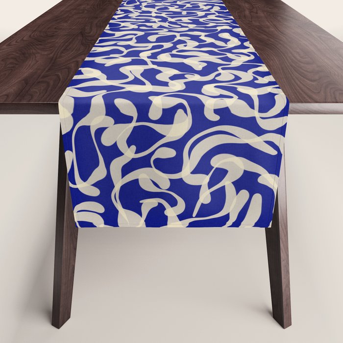 Playful strokes #1 / Beige on Blue Table Runner Gallery Image 1