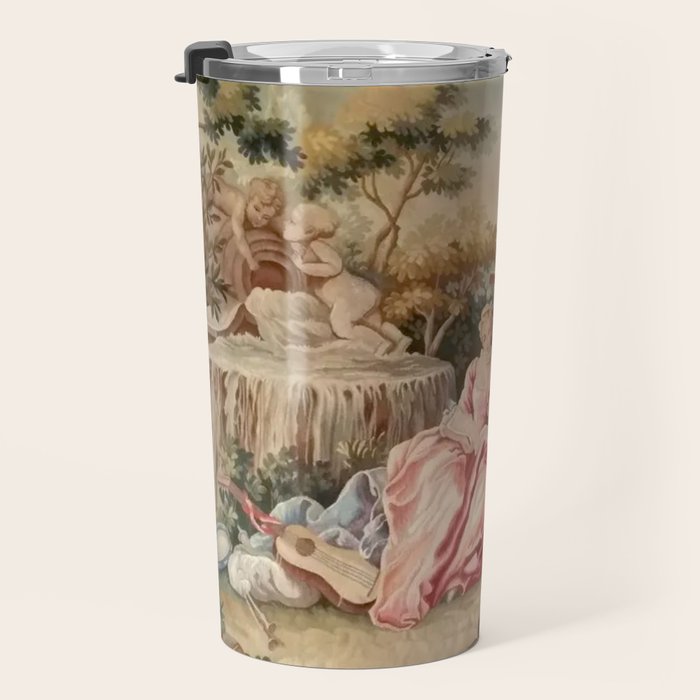 Antique 19th Century French Aubusson Gallant Courtship Romantic Tapestry Travel Mug Gallery Image 3
