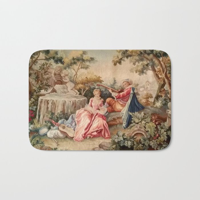Antique 19th Century French Aubusson Gallant Courtship Romantic Tapestry Bath Mat Gallery Image 1