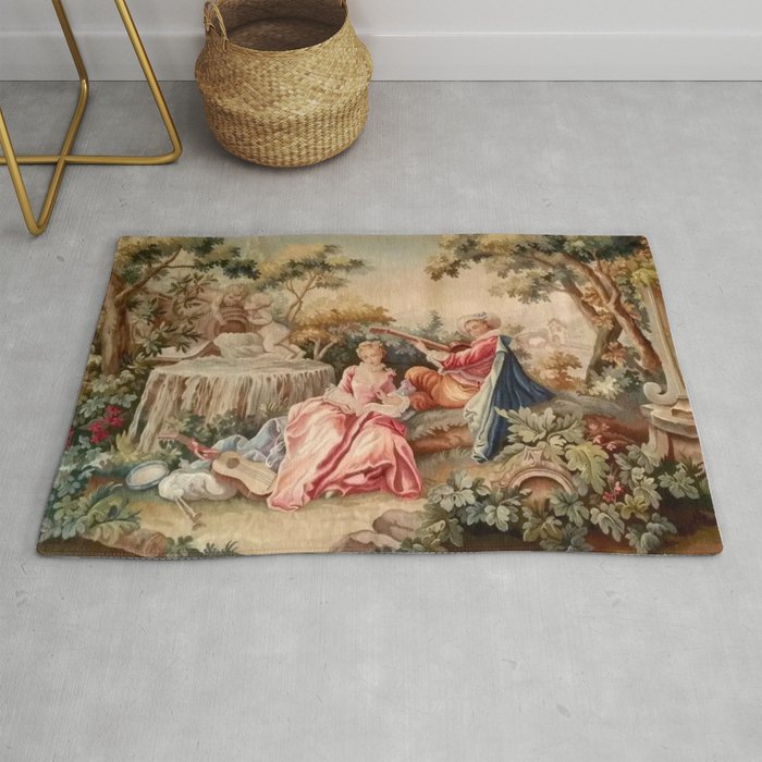 Antique 19th Century French Aubusson Gallant Courtship Romantic Tapestry Rug Gallery Image 1