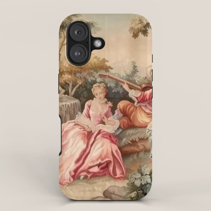 Antique 19th Century French Aubusson Gallant Courtship Romantic Tapestry iPhone Case Gallery Image 1