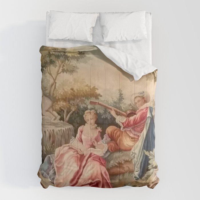 Antique 19th Century French Aubusson Gallant Courtship Romantic Tapestry Comforter Gallery Image 6