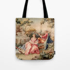 Antique 19th Century French Aubusson Gallant Courtship Romantic Tapestry Tote Bag Gallery Image 1