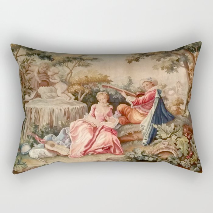 Antique 19th Century French Aubusson Gallant Courtship Romantic Tapestry Rectangular Pillow Gallery Image 2