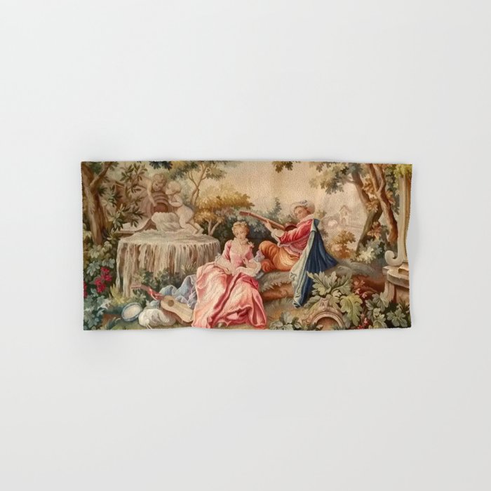 Antique 19th Century French Aubusson Gallant Courtship Romantic Tapestry Bath Towel Gallery Image 1