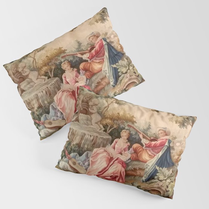 Antique 19th Century French Aubusson Gallant Courtship Romantic Tapestry Pillow Sham Gallery Image 3