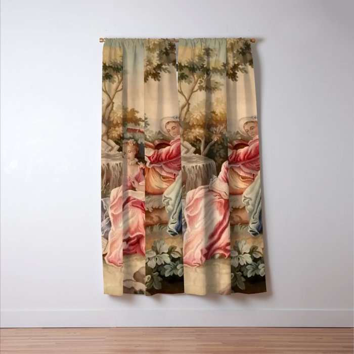 Antique 19th Century French Aubusson Gallant Courtship Romantic Tapestry Window Curtain Gallery Image 3