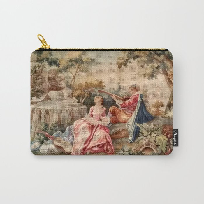Antique 19th Century French Aubusson Gallant Courtship Romantic Tapestry Carry All Pouch Gallery Image 1