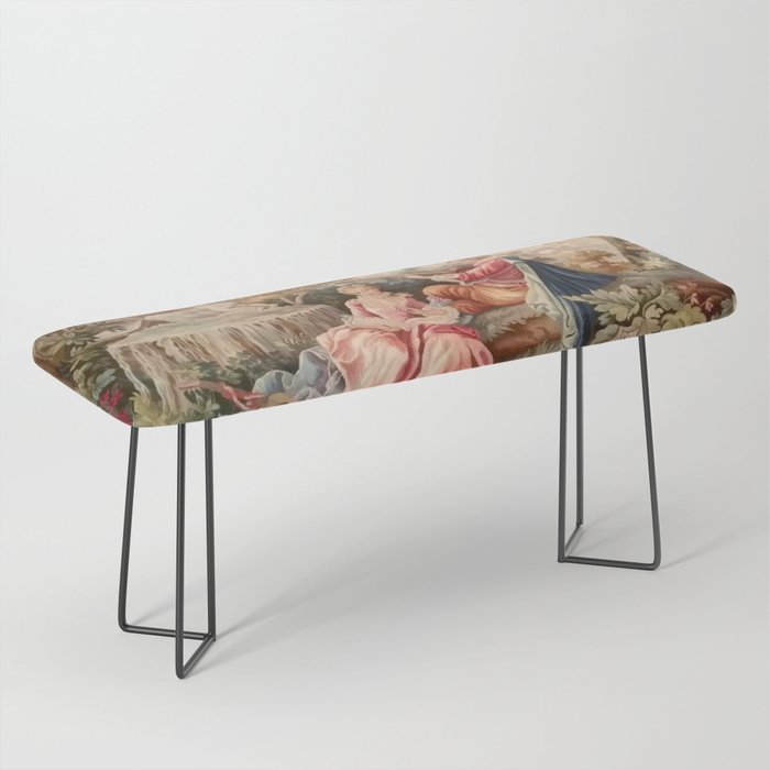 Antique 19th Century French Aubusson Gallant Courtship Romantic Tapestry Bench Gallery Image 1