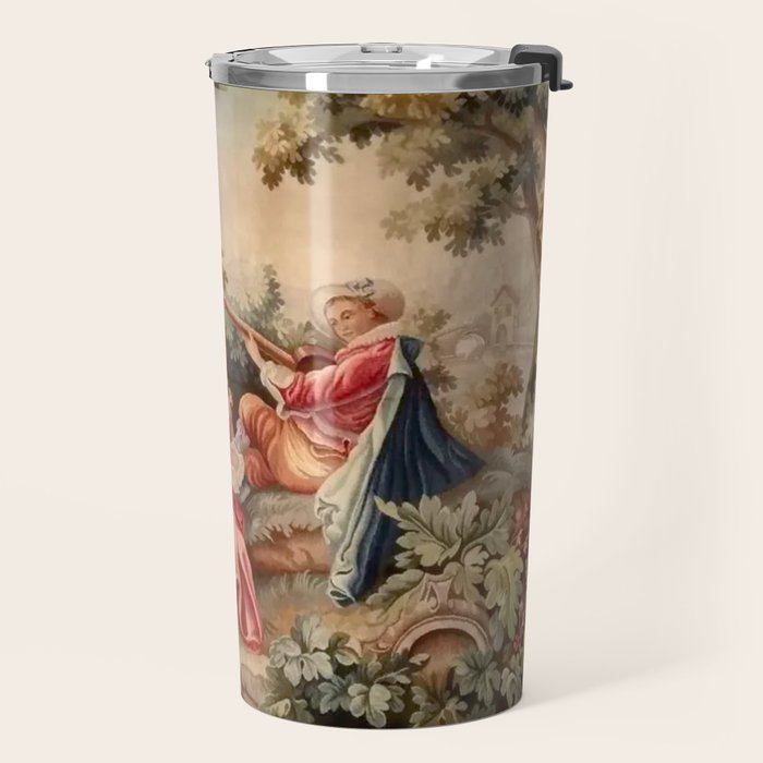 Antique 19th Century French Aubusson Gallant Courtship Romantic Tapestry Travel Mug Gallery Image 2