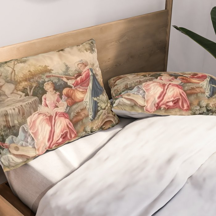 Antique 19th Century French Aubusson Gallant Courtship Romantic Tapestry Pillow Sham Gallery Image 2