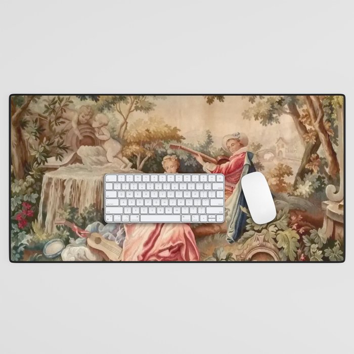 Antique 19th Century French Aubusson Gallant Courtship Romantic Tapestry Desk Mat Gallery Image 1