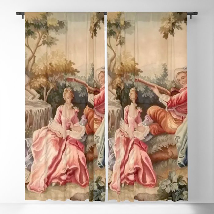 Antique 19th Century French Aubusson Gallant Courtship Romantic Tapestry Window Curtain Gallery Image 5
