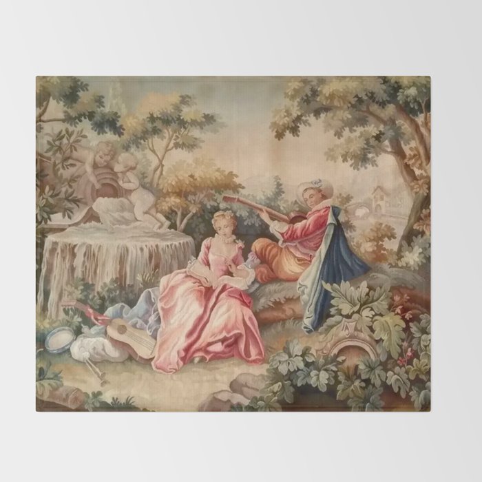 Antique 19th Century French Aubusson Gallant Courtship Romantic Tapestry Throw Blanket Gallery Image 2