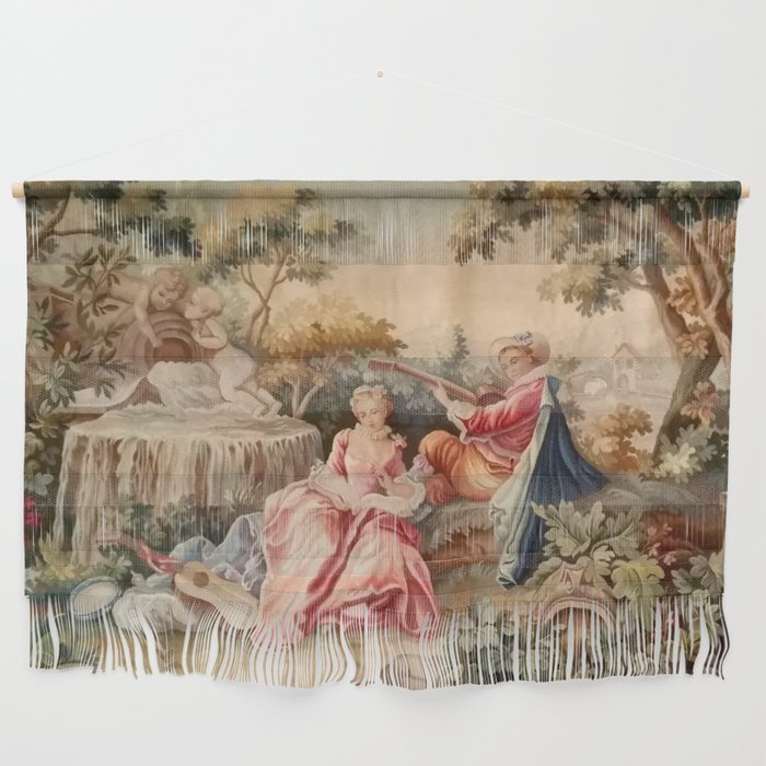 Antique 19th Century French Aubusson Gallant Courtship Romantic Tapestry Wall Hanging Gallery Image 1