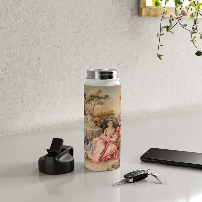 Antique 19th Century French Aubusson Gallant Courtship Romantic Tapestry Water Bottle Gallery Image 4