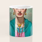 Frida Kahlo, Modern Bohemian Painting Eclectic Woman, Colorful Tropical Historic Artist, Portrait Jungle Boho Mob Wife Concept Coffee Mug Gallery Image 4