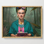 Frida Kahlo, Modern Bohemian Painting Eclectic Woman, Colorful Tropical Historic Artist, Portrait Jungle Boho Mob Wife Concept Serving Tray Gallery Image 1
