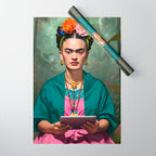 Frida Kahlo, Modern Bohemian Painting Eclectic Woman, Colorful Tropical Historic Artist, Portrait Jungle Boho Mob Wife Concept Wrapping Paper Gallery Image 1