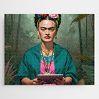 Frida Kahlo, Modern Bohemian Painting Eclectic Woman, Colorful Tropical Historic Artist, Portrait Jungle Boho Mob Wife Concept Jigsaw Puzzle Gallery Image 1