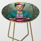 Frida Kahlo, Modern Bohemian Painting Eclectic Woman, Colorful Tropical Historic Artist, Portrait Jungle Boho Mob Wife Concept Side Table Gallery Image 2