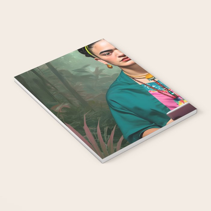 Frida Kahlo, Modern Bohemian Painting Eclectic Woman, Colorful Tropical Historic Artist, Portrait Jungle Boho Mob Wife Concept Notebook Gallery Image 3