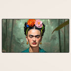 Frida Kahlo, Modern Bohemian Painting Eclectic Woman, Colorful Tropical Historic Artist, Portrait Jungle Boho Mob Wife Concept Desk Mat Gallery Image 3
