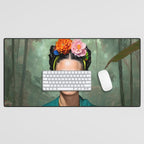 Frida Kahlo, Modern Bohemian Painting Eclectic Woman, Colorful Tropical Historic Artist, Portrait Jungle Boho Mob Wife Concept Desk Mat Gallery Image 1