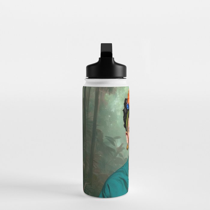 Frida Kahlo, Modern Bohemian Painting Eclectic Woman, Colorful Tropical Historic Artist, Portrait Jungle Boho Mob Wife Concept Water Bottle Gallery Image 3