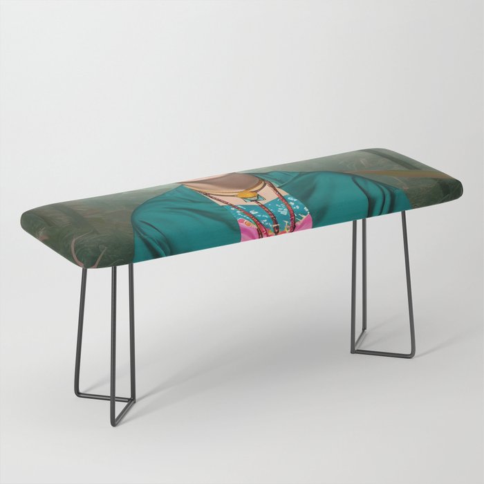 Frida Kahlo, Modern Bohemian Painting Eclectic Woman, Colorful Tropical Historic Artist, Portrait Jungle Boho Mob Wife Concept Bench Gallery Image 1