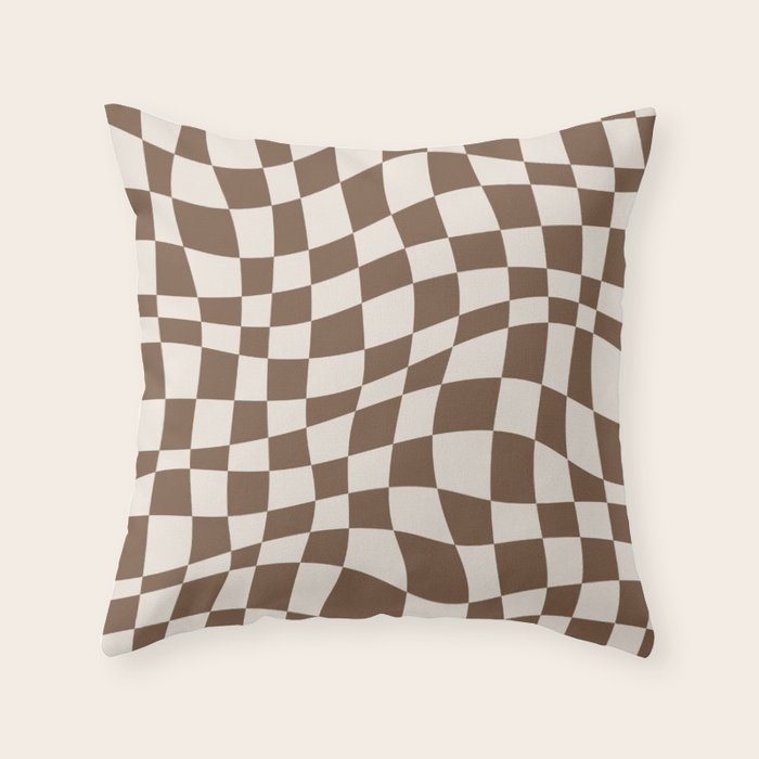 Wavy brown checker  Throw Pillow Gallery Image 6