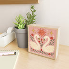 Folk Swan Love -  Whimsical Swans with Roses, Sun, and Stars on Pink Mini Art Print Gallery Image 2