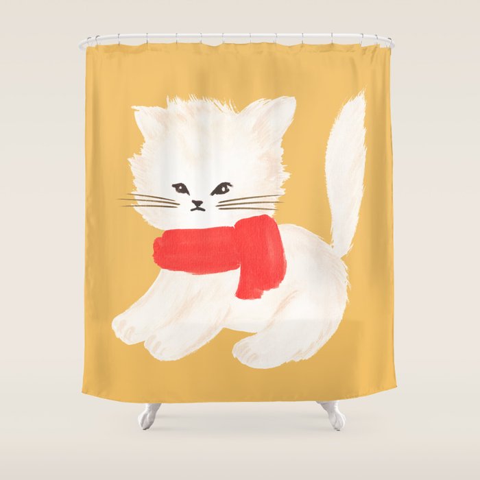 Fluffy Kitten - Yellow Shower Curtain Gallery Image 1
