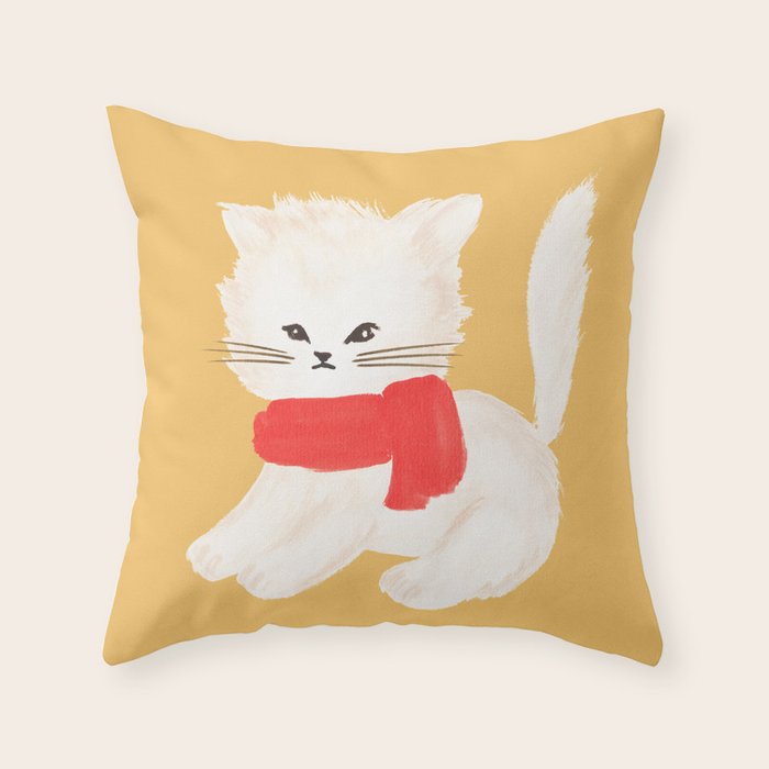 Fluffy Kitten - Yellow Throw Pillow Gallery Image 1