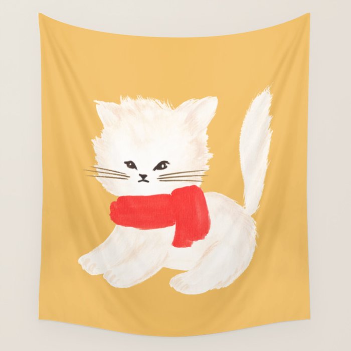 Fluffy Kitten - Yellow Wall Tapestry Gallery Image 1